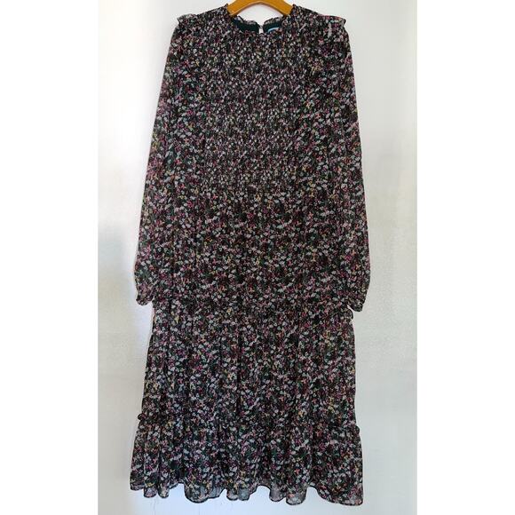 Draper James Dress Plus 2X Floral Sheer Tiered Cottagecore Flare - Picture 1 of 8